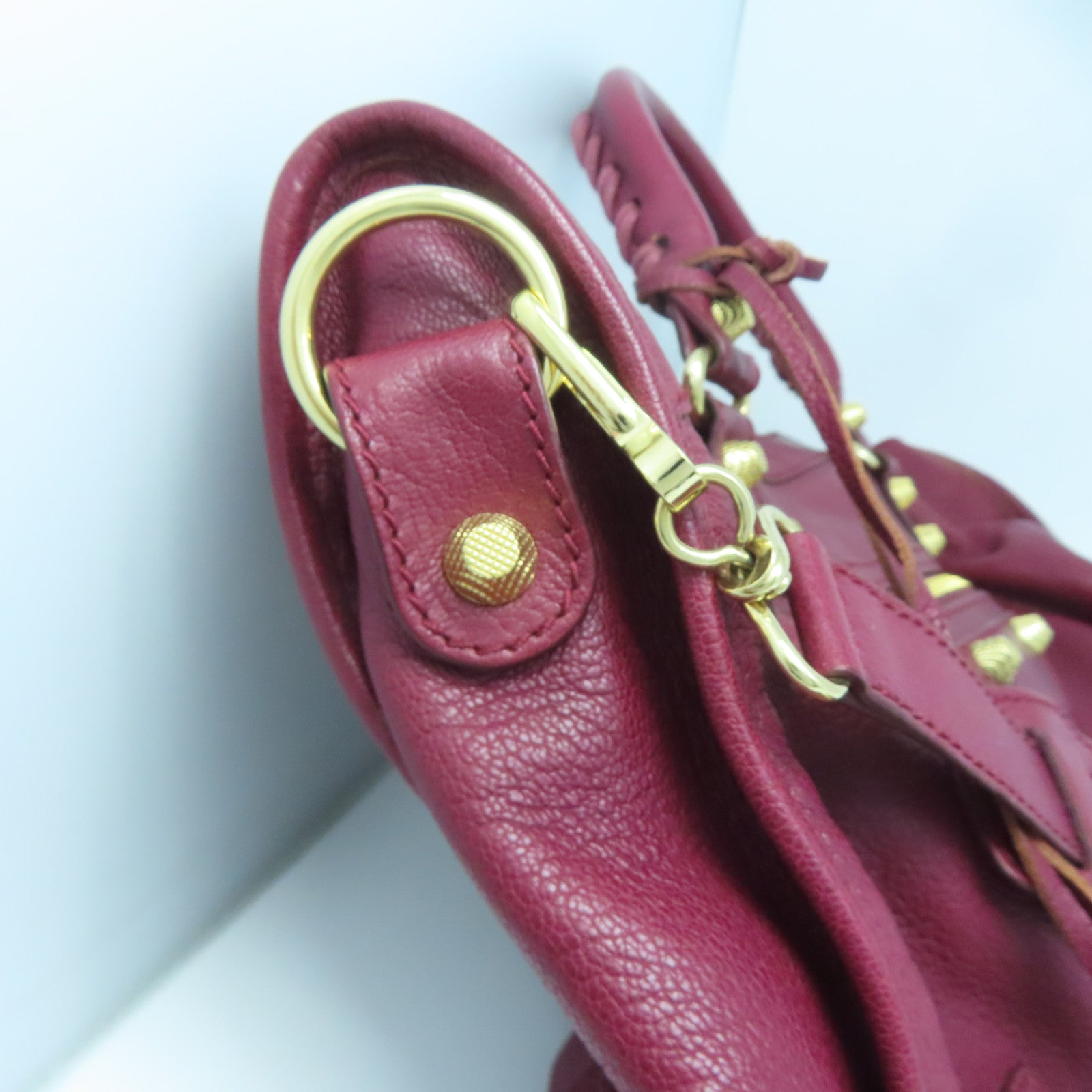 BALENCIAGA 牛皮皮革City金扣手挽肩背兩用袋紅色