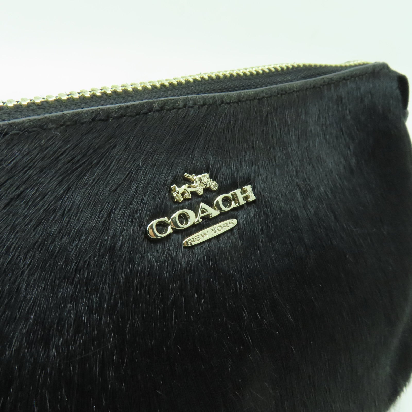 COACH 牛皮皮革/牛毛Handbag金扣手挽袋黑色