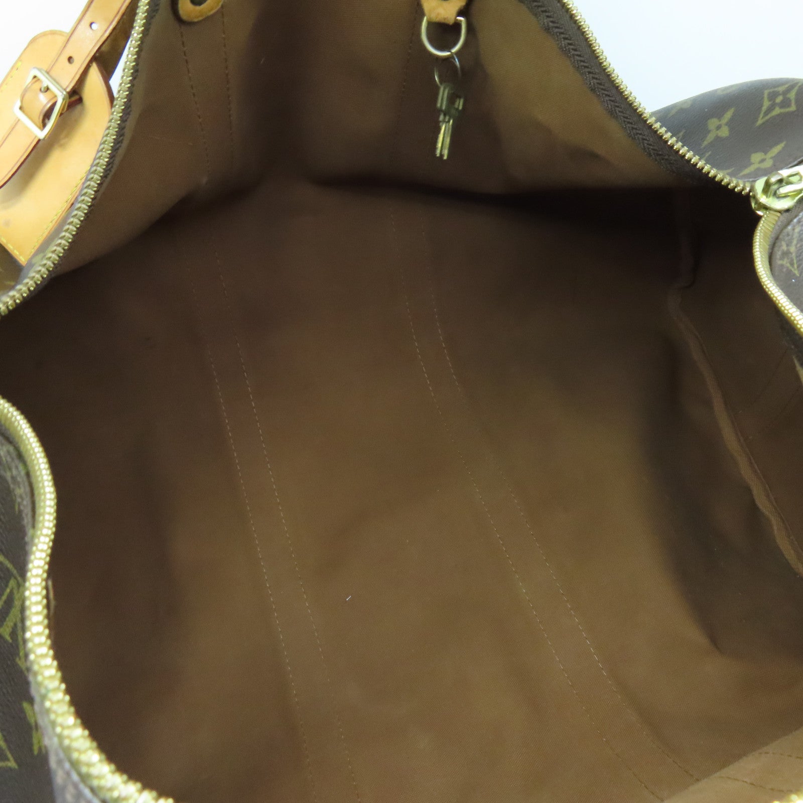 LOUIS VUITTON Monogram Keepall 50 Bandouliere Gold Buckle Boston Bag Brown