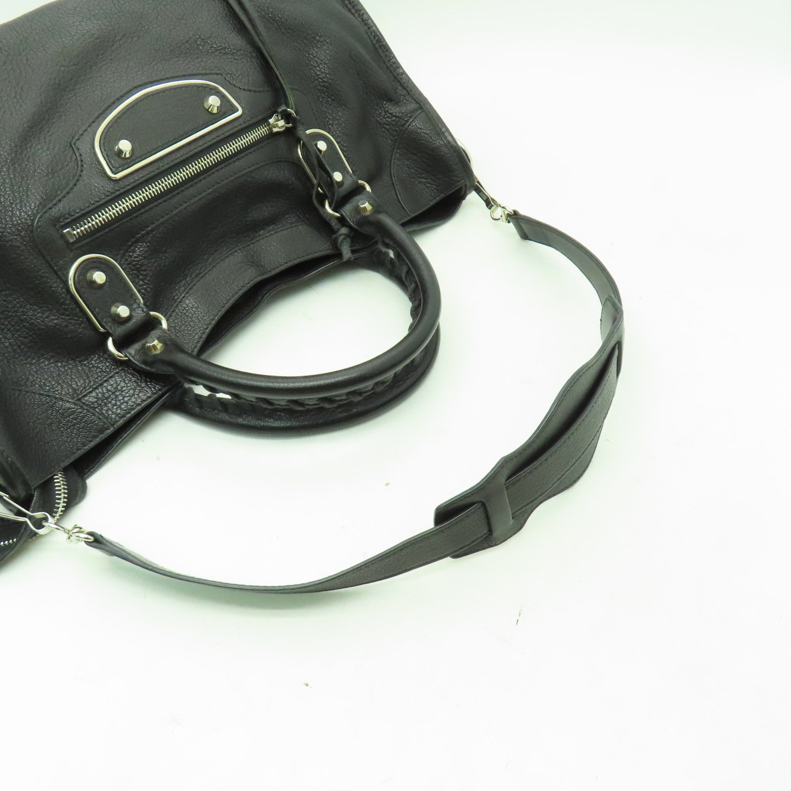 BALENCIAGA 牛皮皮革Shoulder Bag銀扣手挽肩背兩用袋黑色