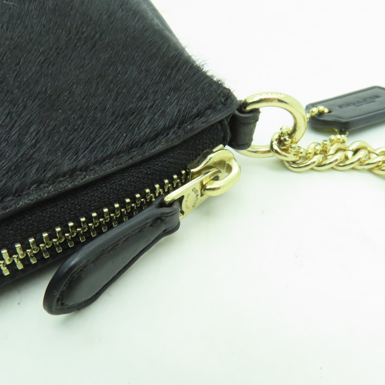 COACH 牛皮皮革/牛毛Handbag金扣手挽袋黑色