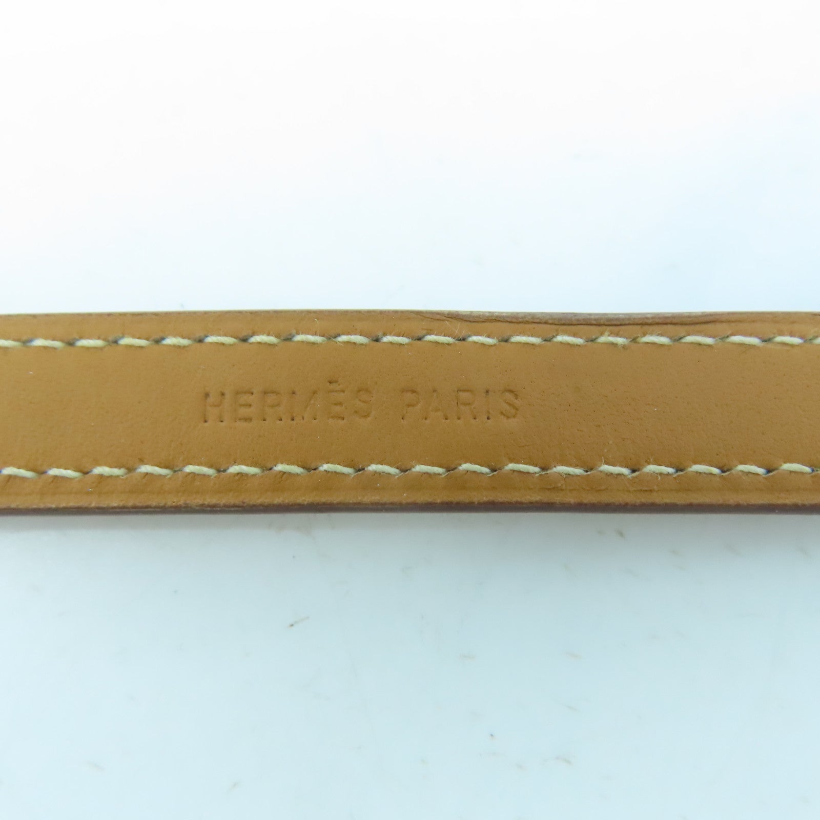 HERMES Swift皮革Clou De Selle Bracelet銀扣手鐲啡色/黑色#16.75cm