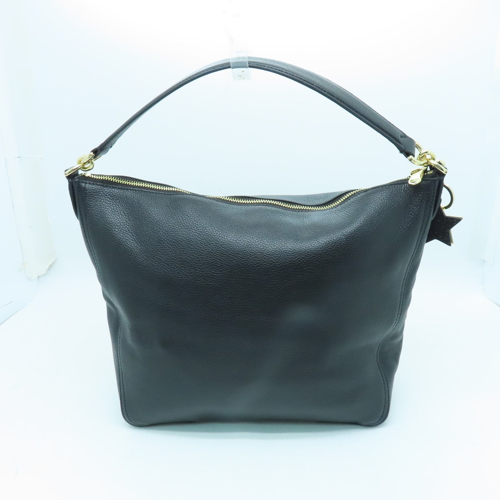 Furla Cowhide Leather 2 Way Shoulder Gold Buckle Handle Shoulder Bag Black