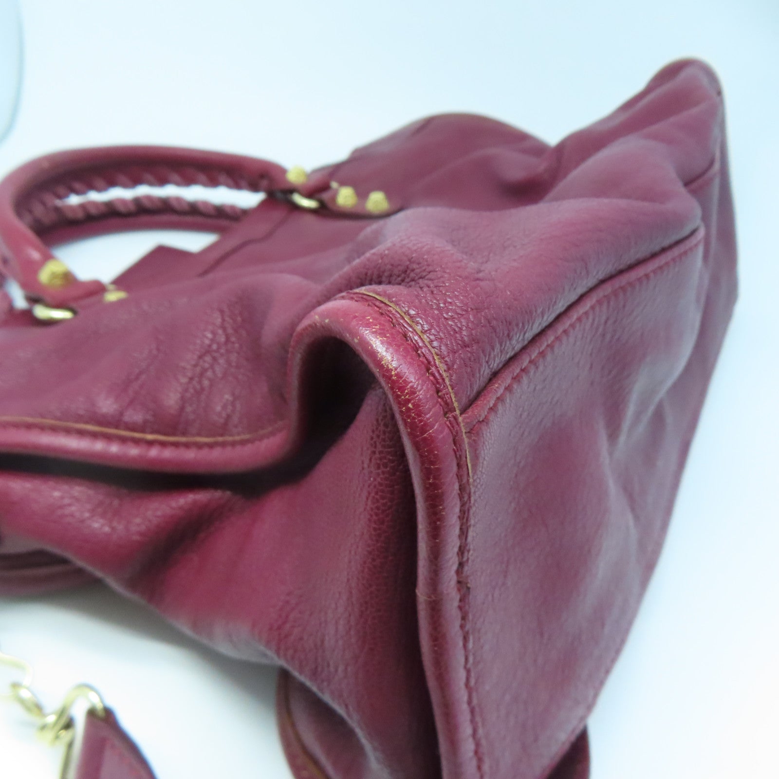 BALENCIAGA 牛皮皮革City金扣手挽肩背兩用袋紅色