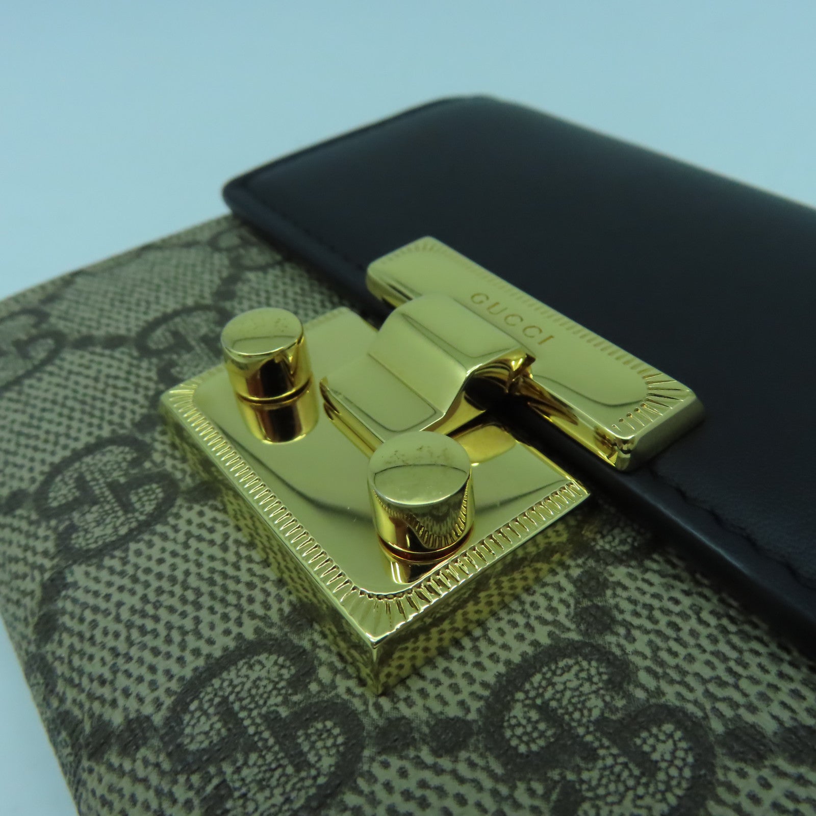 GUCCI 塗層帆布/牛皮皮革Wallet金扣錢包灰色/黑色