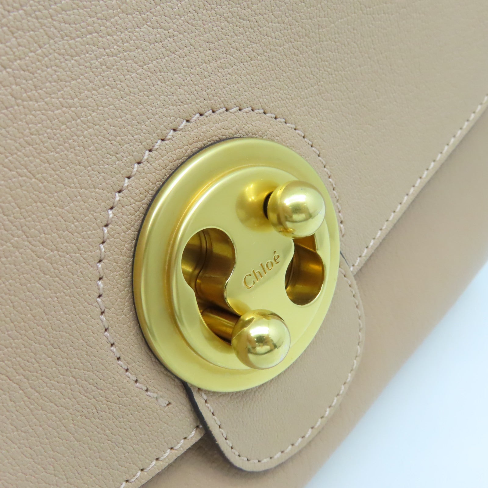 Chloe 牛皮皮革Chain Shoulder Bag金扣肩背袋杏色