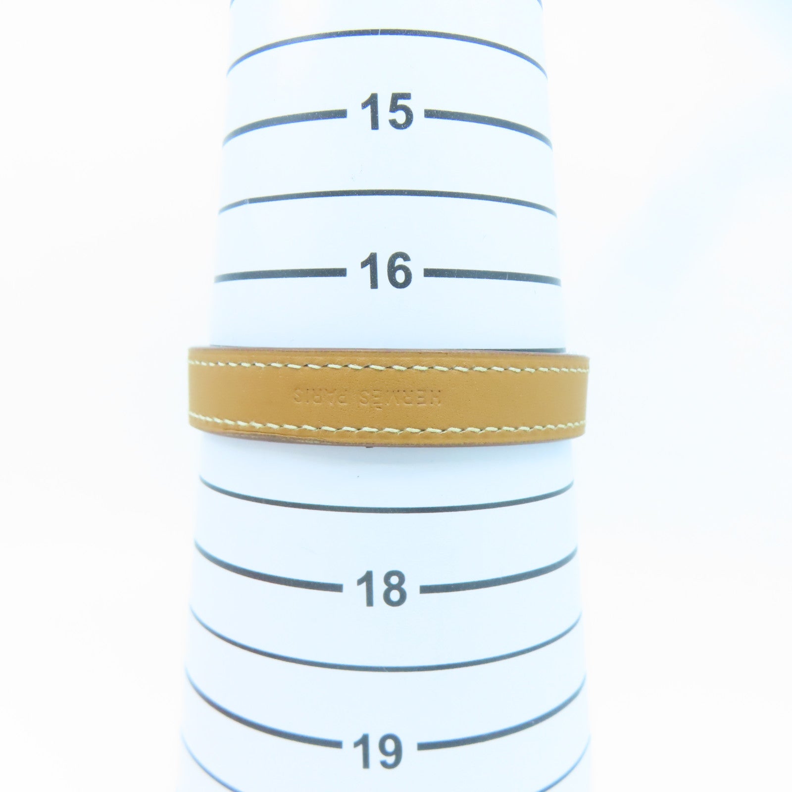 HERMES Swift皮革Clou De Selle Bracelet銀扣手鐲啡色/黑色#16.75cm