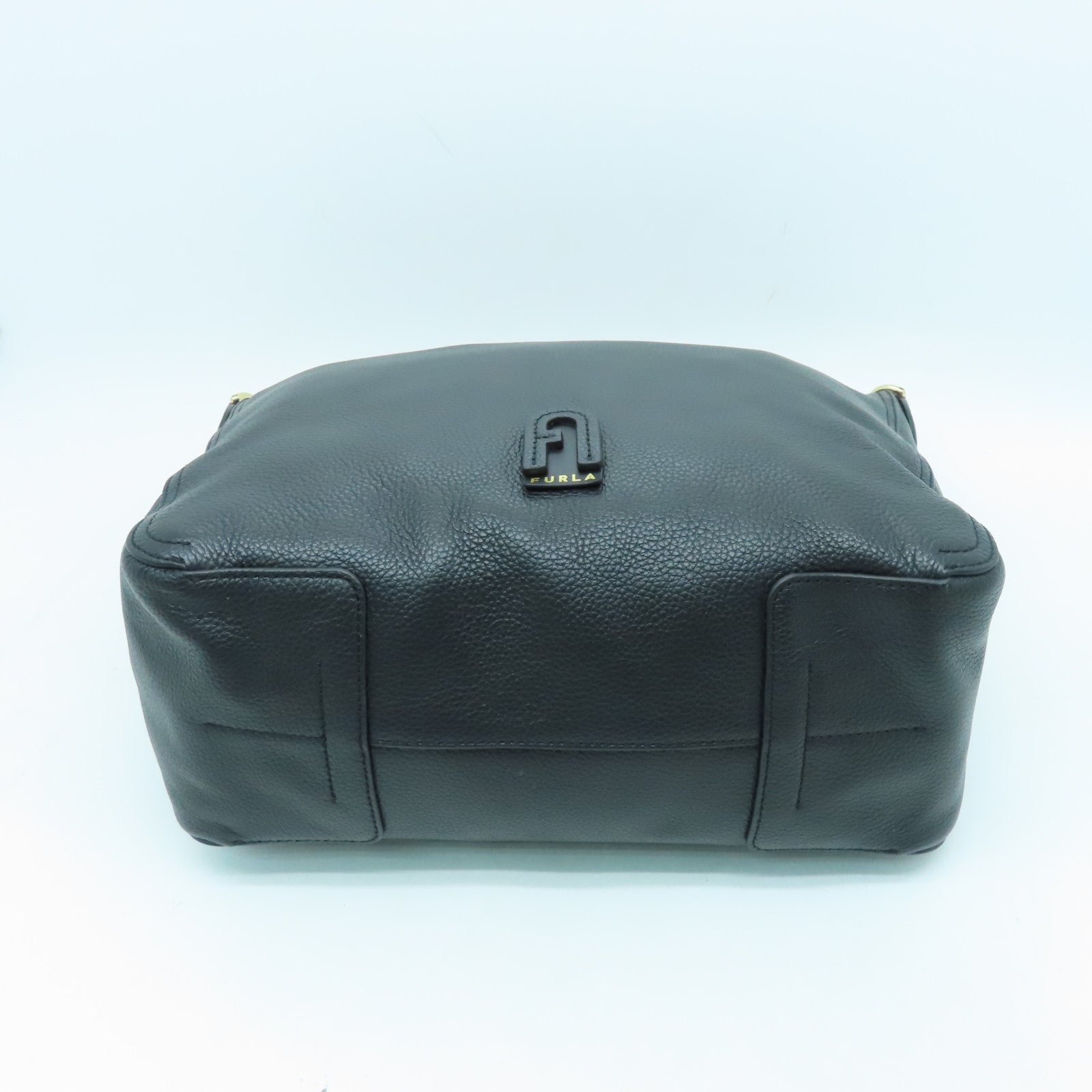 Furla Cowhide Leather 2 Way Shoulder Gold Buckle Handle Shoulder Bag Black