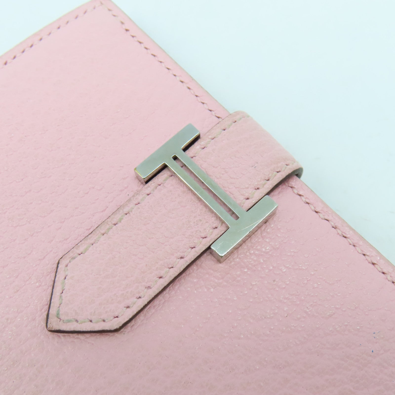 HERMES Chevre皮革Bearn Card Case銀扣卡片套櫻花粉色