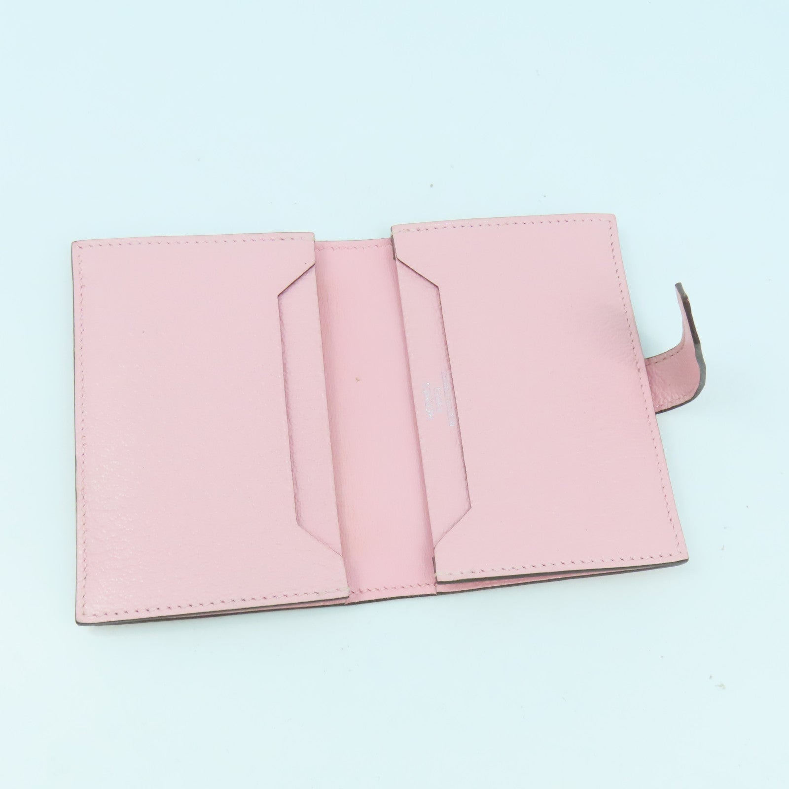 HERMES Chevre皮革Bearn Card Case銀扣卡片套櫻花粉色