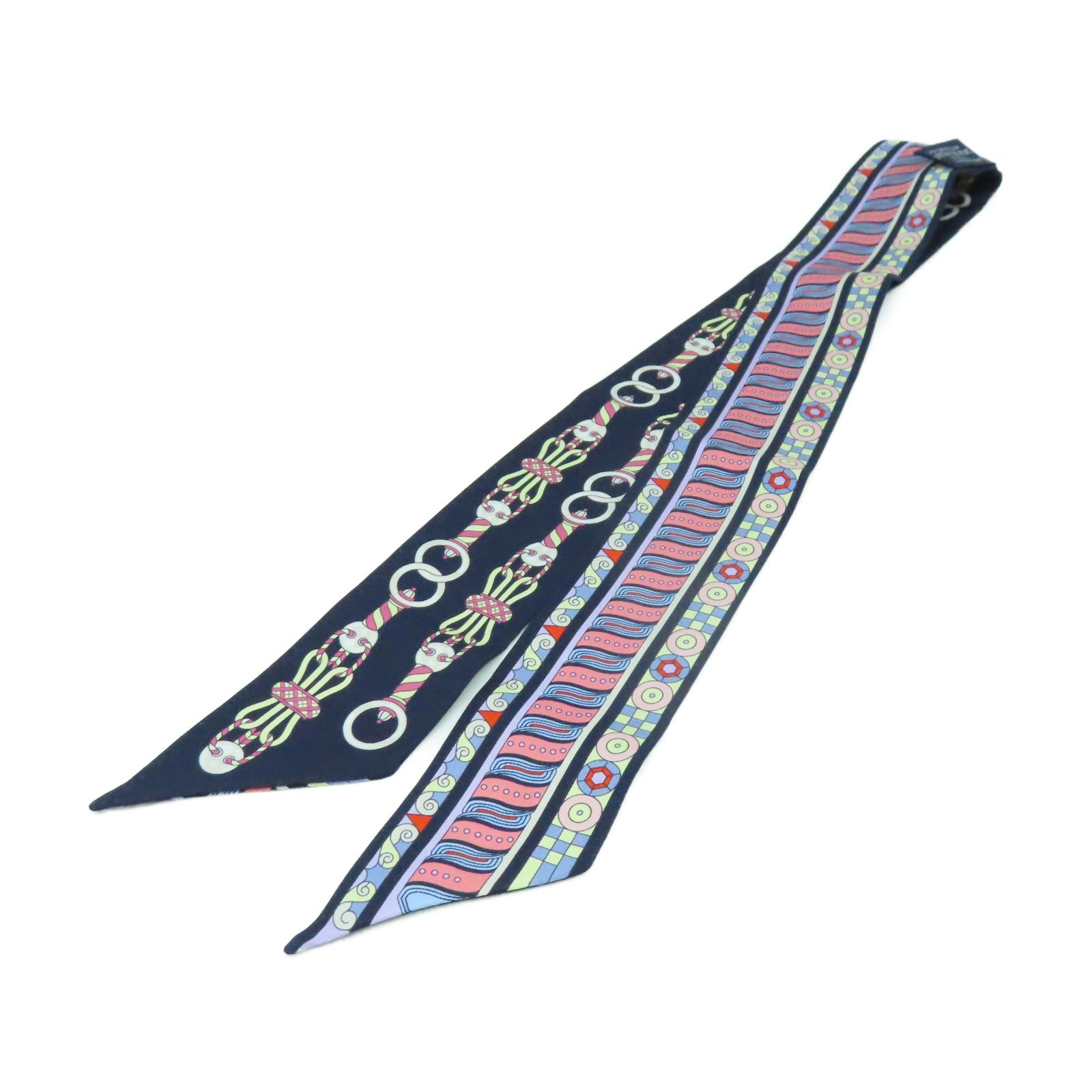 HERMES 絲質Twilly Scarf絲巾深藍色/紫色/彩色