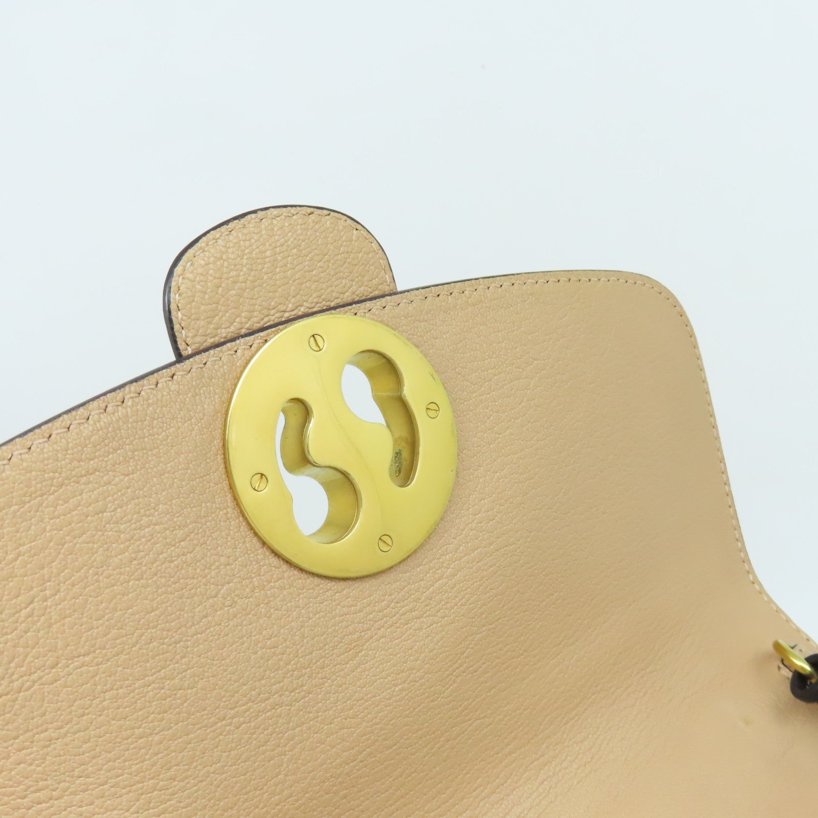 Chloe 牛皮皮革Chain Shoulder Bag金扣肩背袋杏色