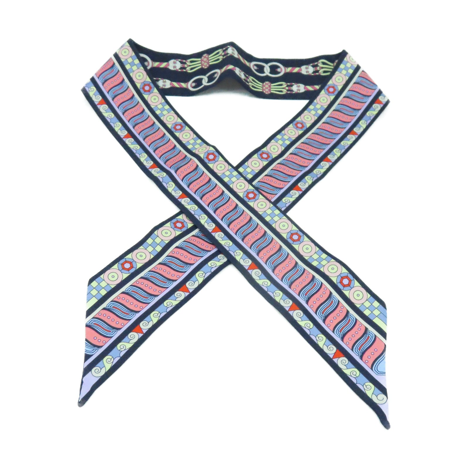 HERMES 絲質Twilly Scarf絲巾深藍色/紫色/彩色