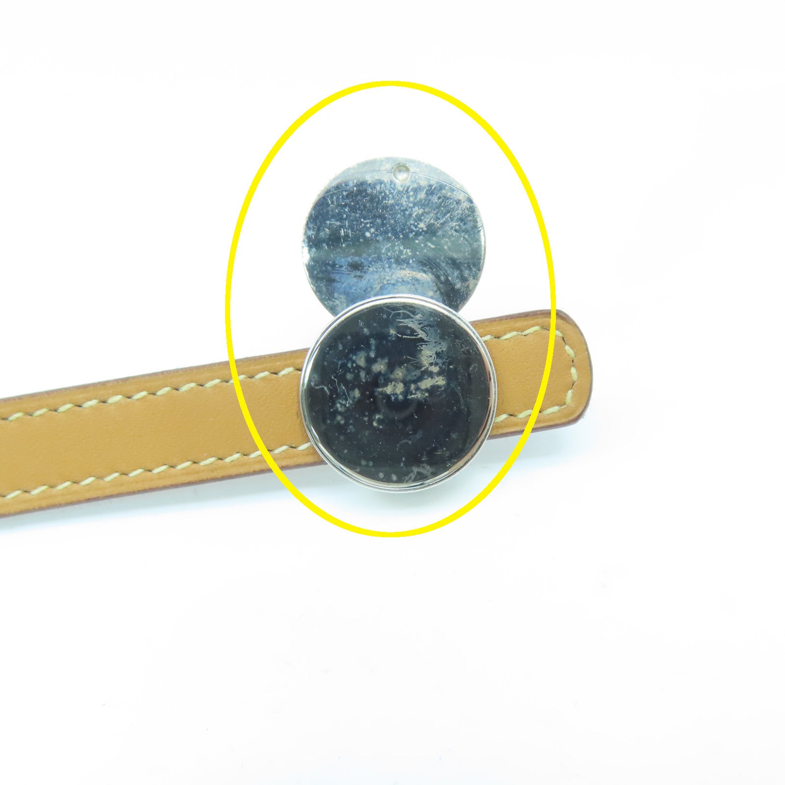 HERMES Swift皮革Clou De Selle Bracelet銀扣手鐲啡色/黑色#16.75cm