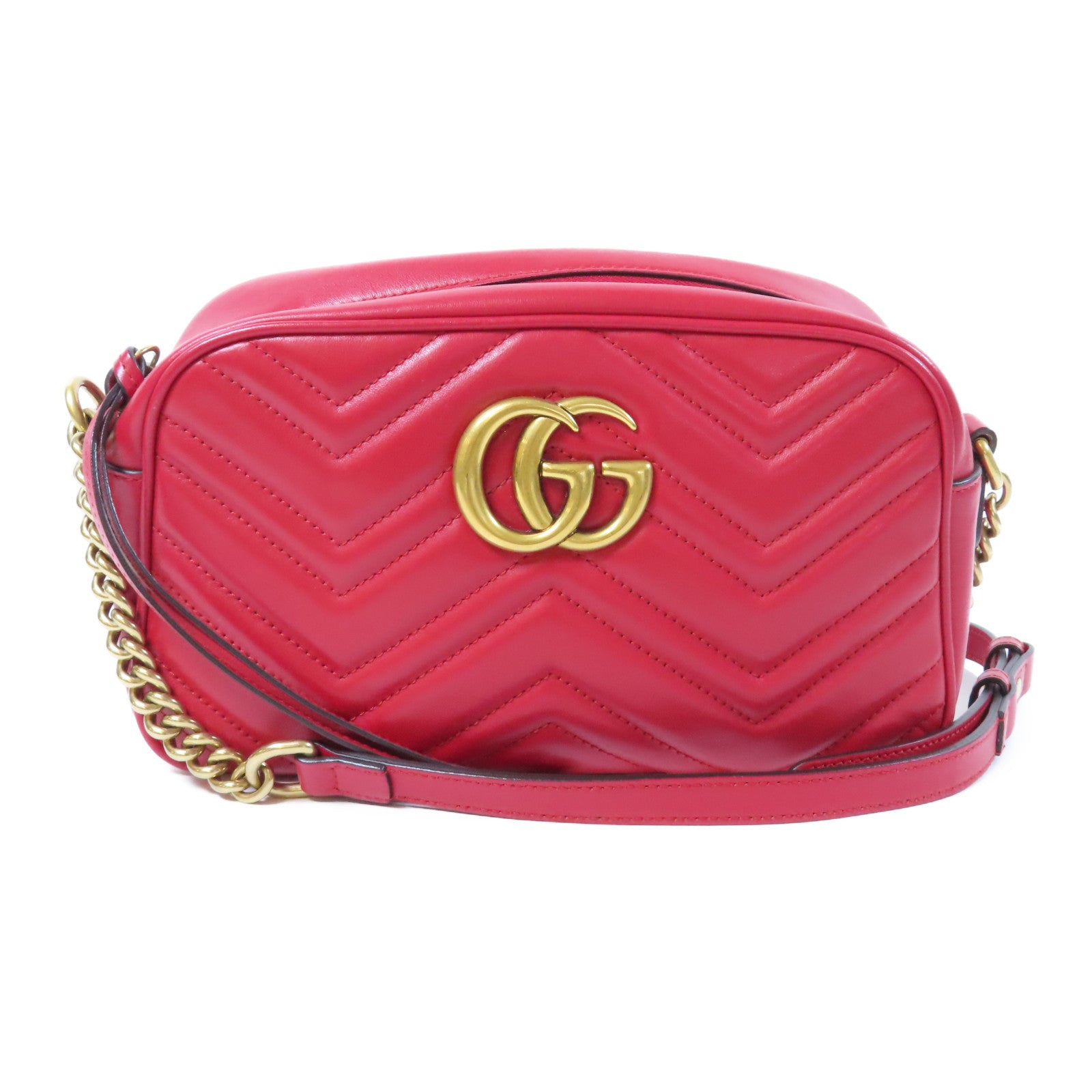 GUCCI 牛皮皮革GG Marmont金扣肩背袋紅色