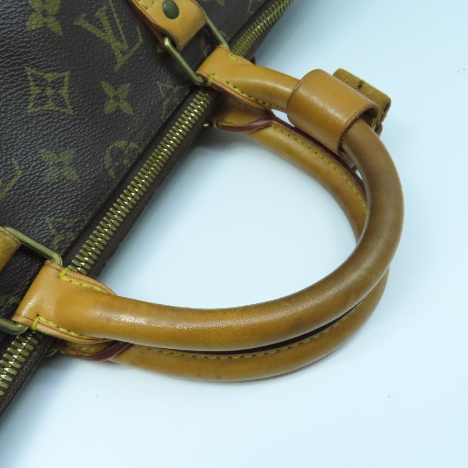 LOUIS VUITTON Monogram Keepall 50 Bandouliere Gold Buckle Boston Bag Brown
