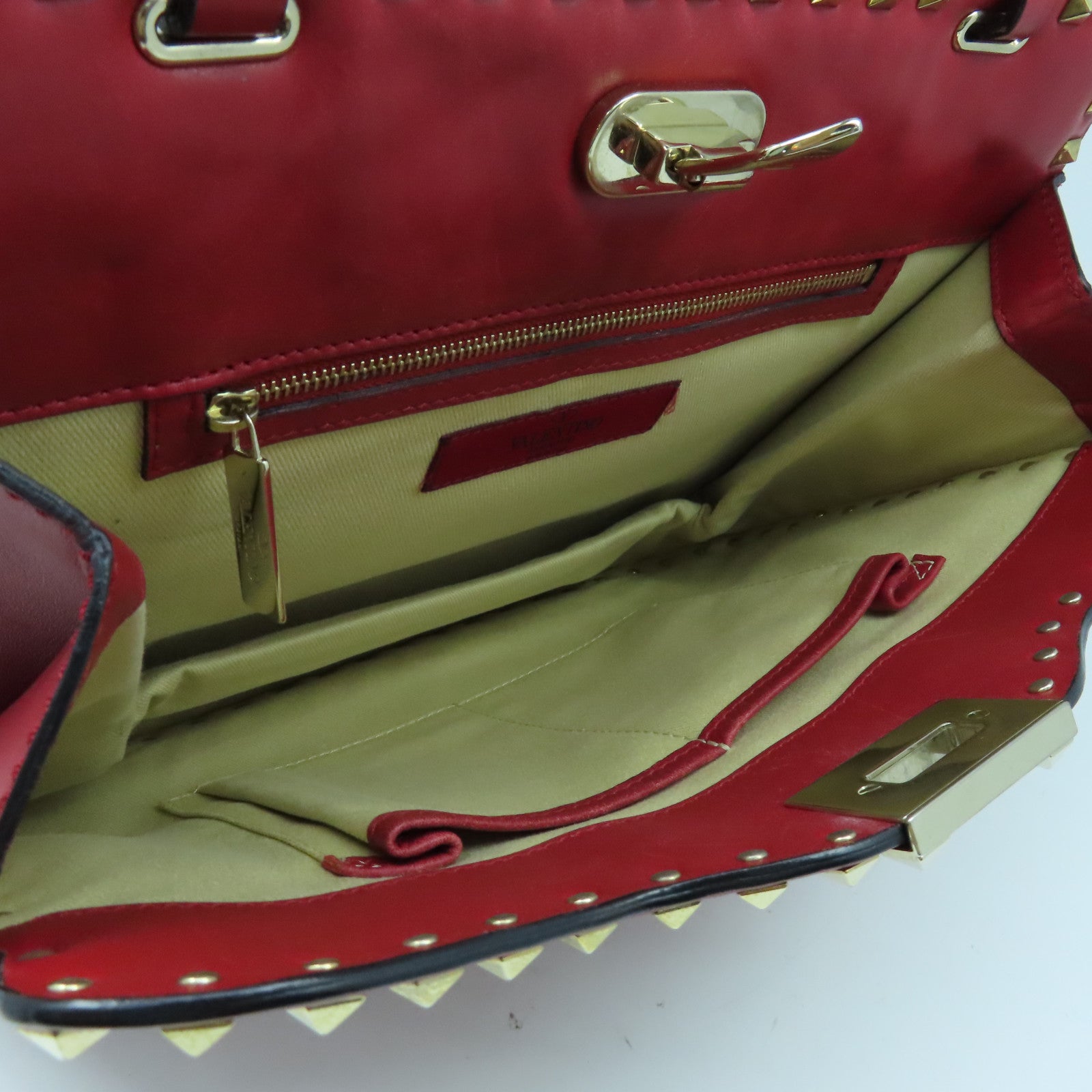 Valentino 【激減優惠】皮革Shoulder Bag金扣手挽袋紅色