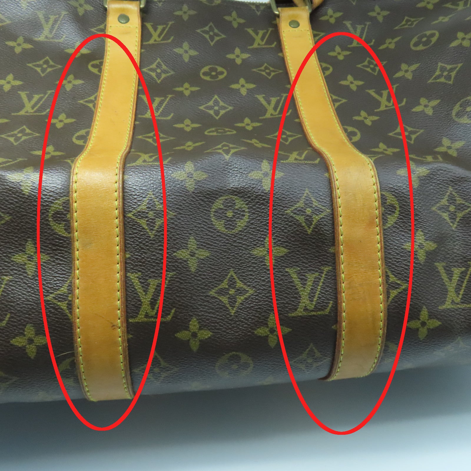 LOUIS VUITTON Monogram Keepall 50 Bandouliere Gold Buckle Boston Bag Brown