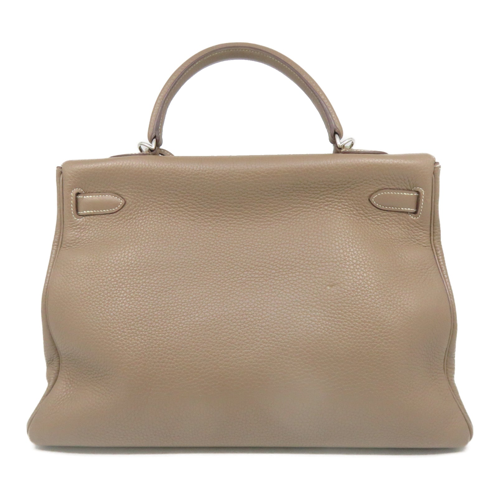 HERMES 【激減優惠】Clemence皮革Kelly 35銀扣手挽袋米色