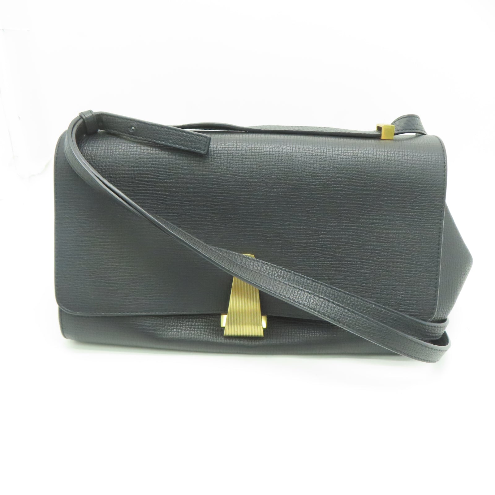 BOTTEGA VENETA Leather Shoulder Bag Gold Buckle Black