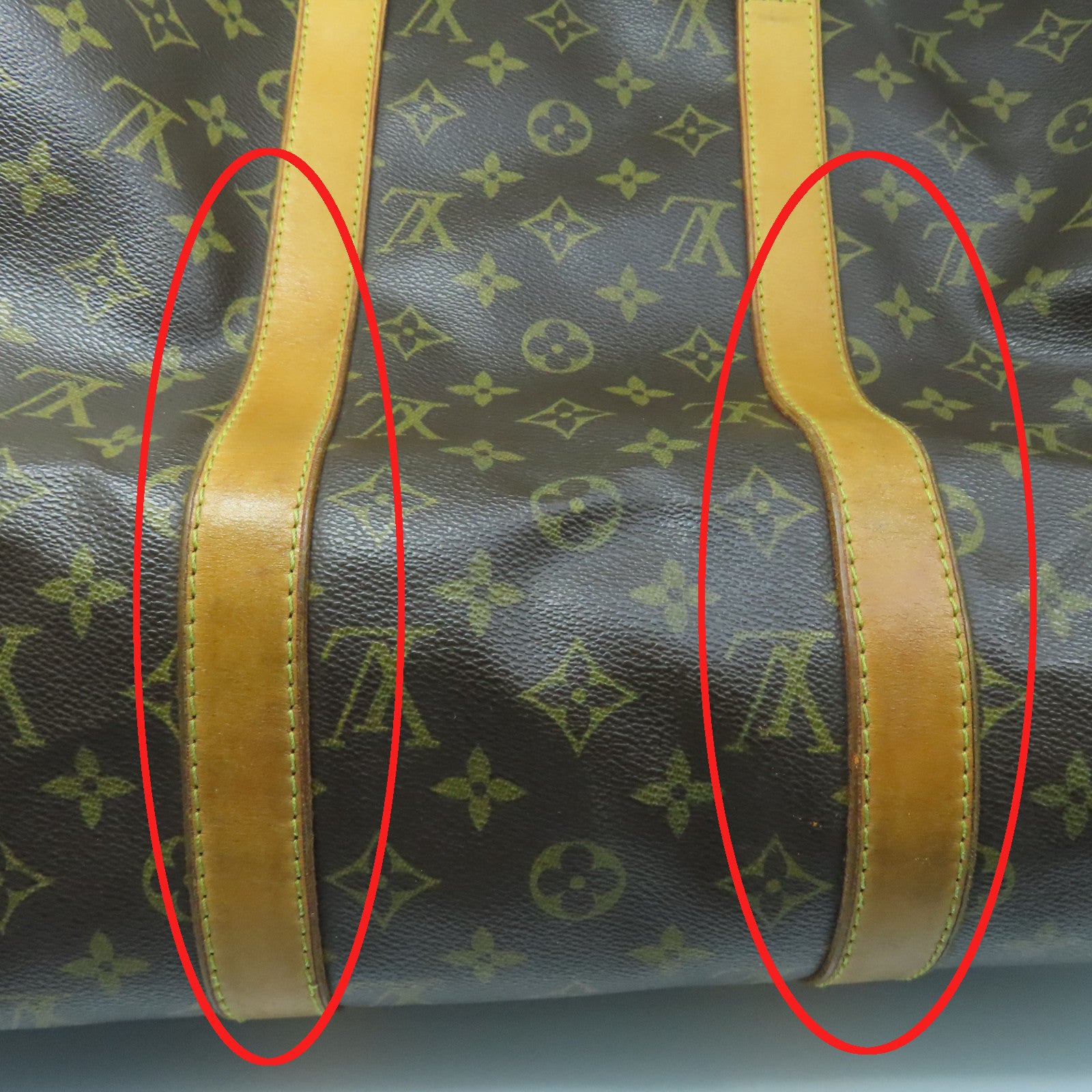 LOUIS VUITTON Monogram Keepall 50 Bandouliere Gold Buckle Boston Bag Brown