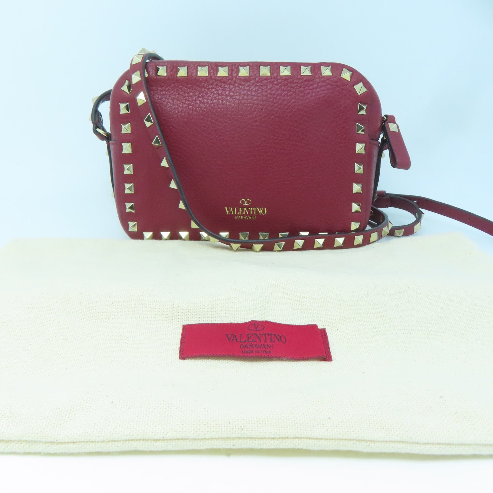 Valentino 牛皮皮革Shoulder Bag金扣肩背袋紅色