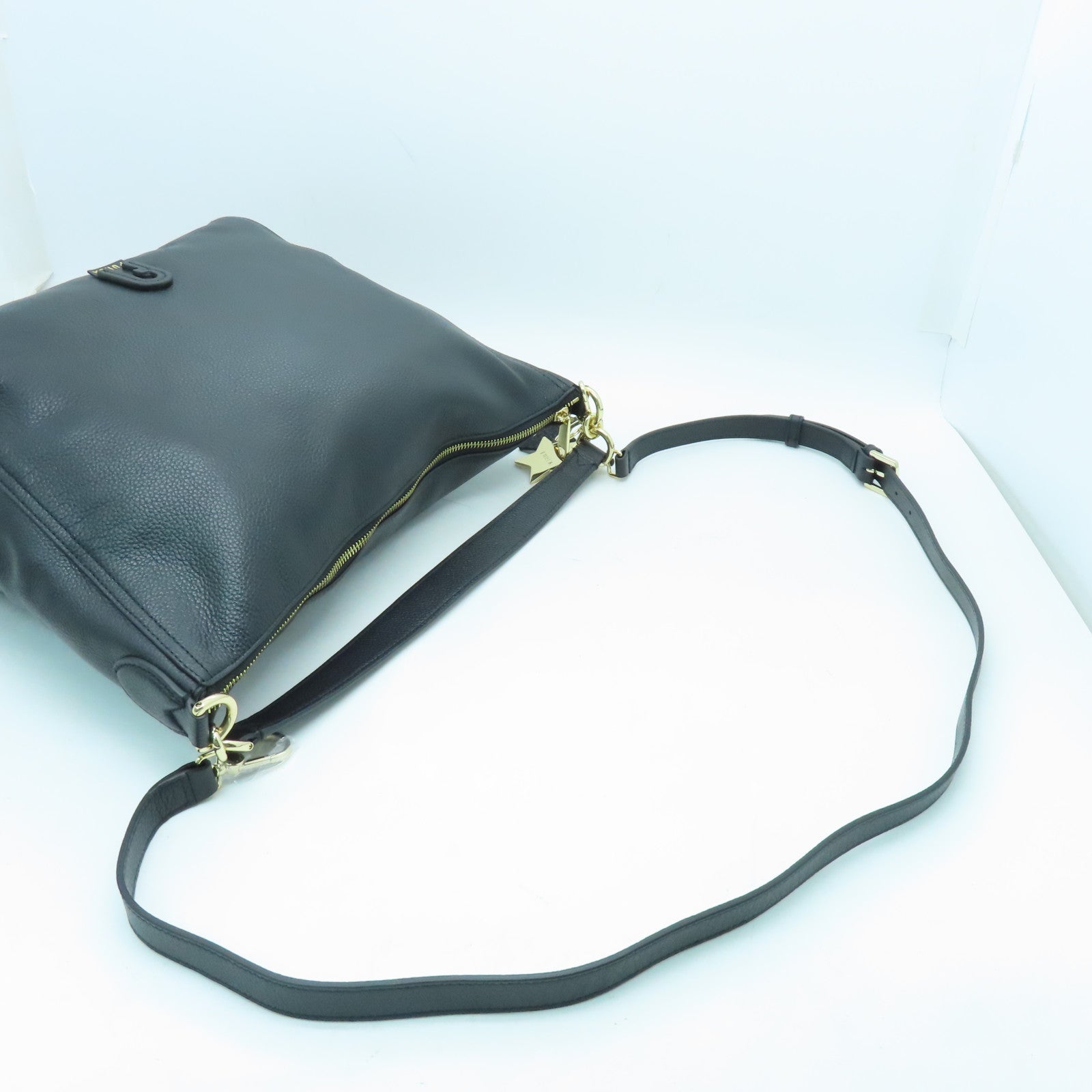 Furla Cowhide Leather 2 Way Shoulder Gold Buckle Handle Shoulder Bag Black