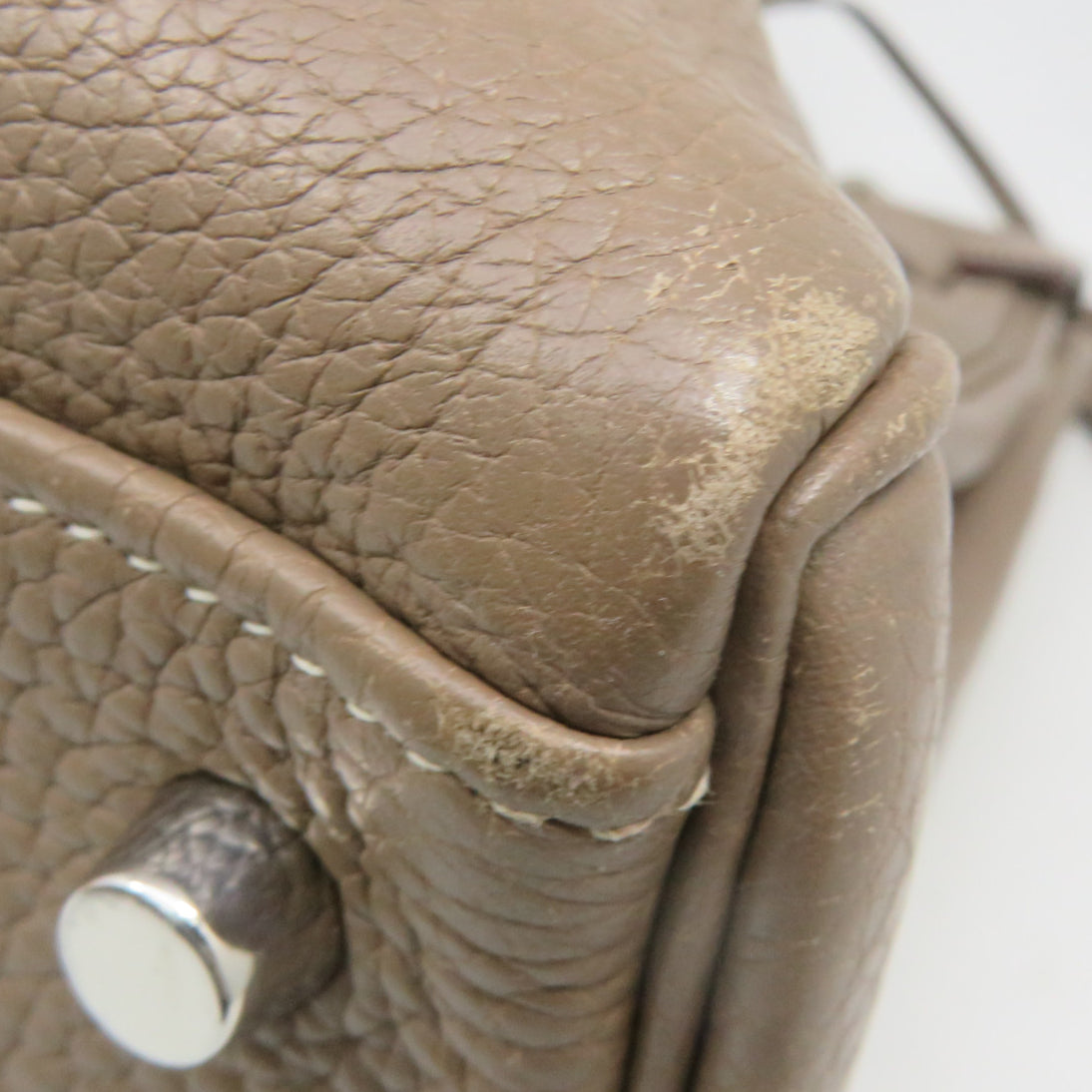 HERMES 【激減優惠】Clemence皮革Kelly 35銀扣手挽袋米色