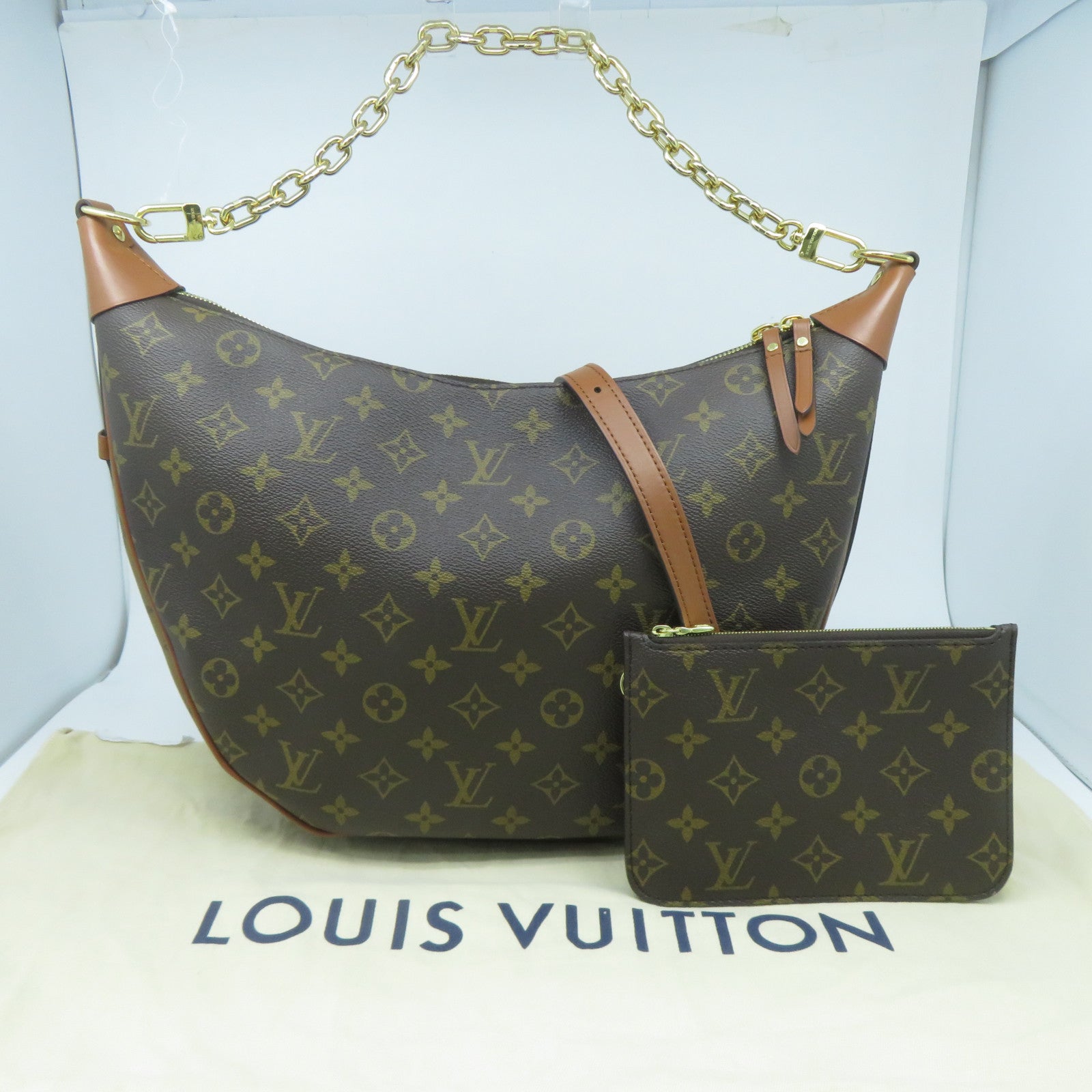 LOUIS VUITTON Monogram Reverse Loop Hobo金扣手挽肩背兩用袋啡色