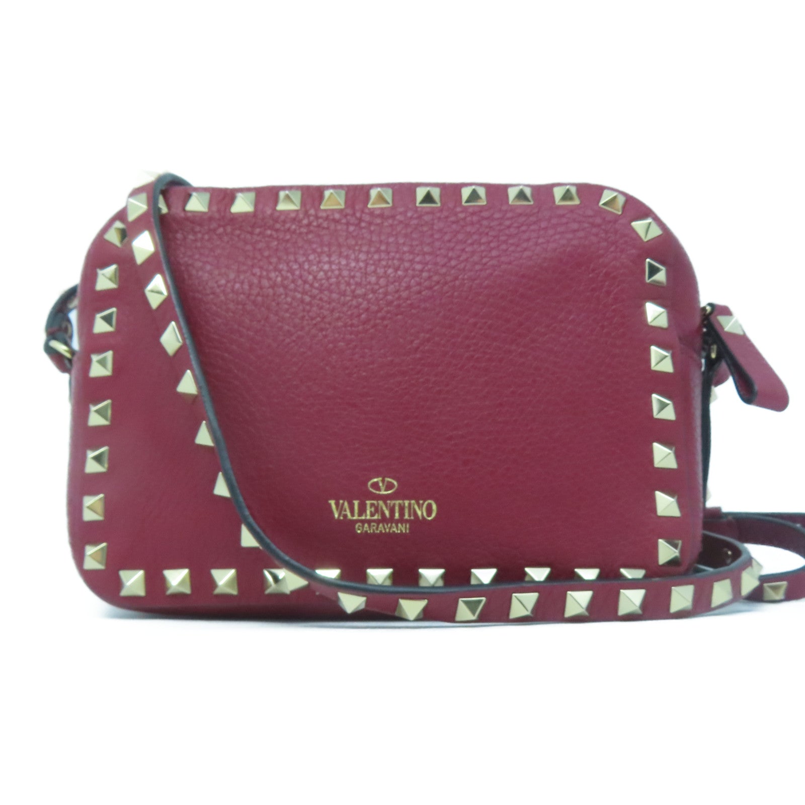 Valentino 牛皮皮革Shoulder Bag金扣肩背袋紅色