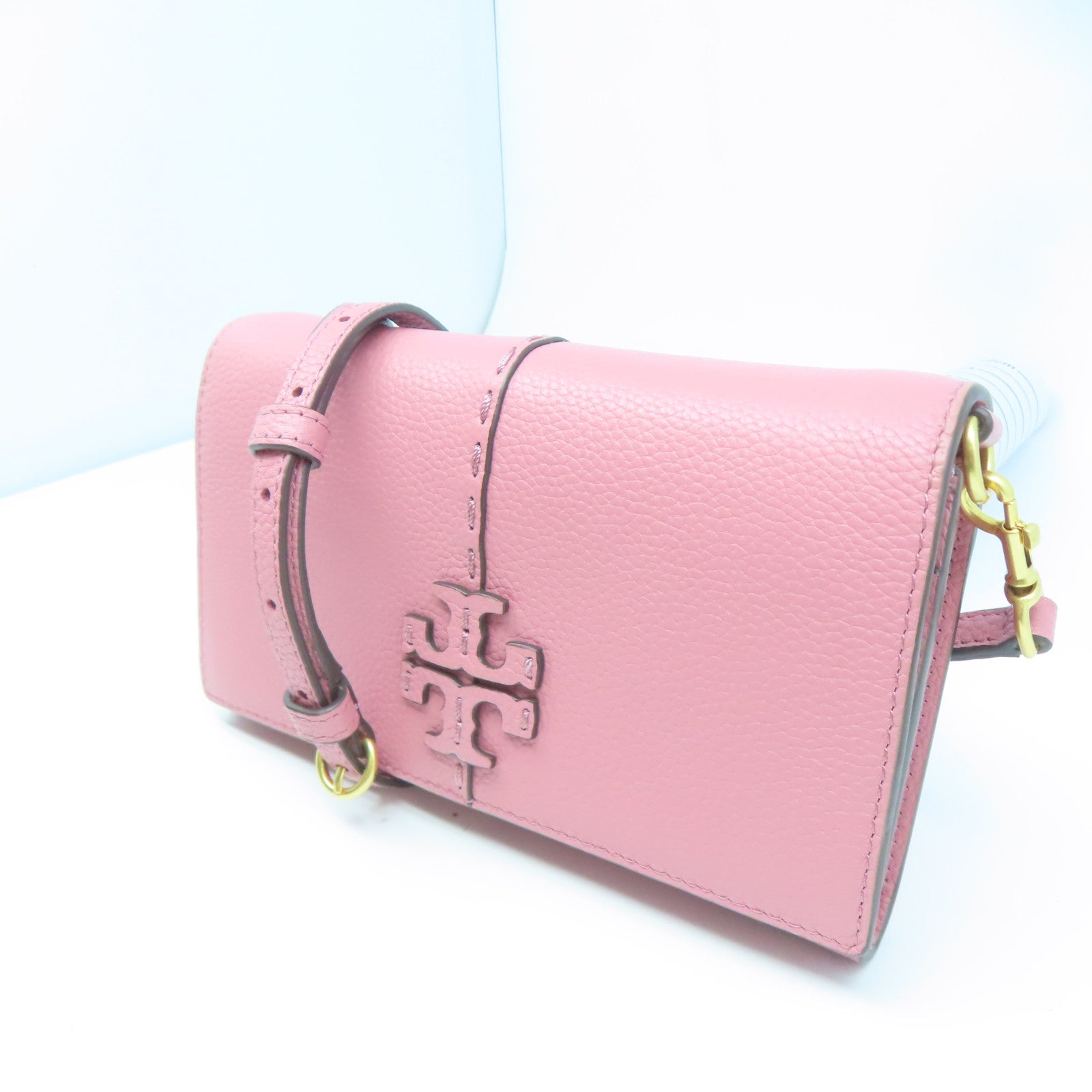Tory Burch 【激減優惠】牛皮皮革Shoulder Bag金扣肩背袋粉紅色