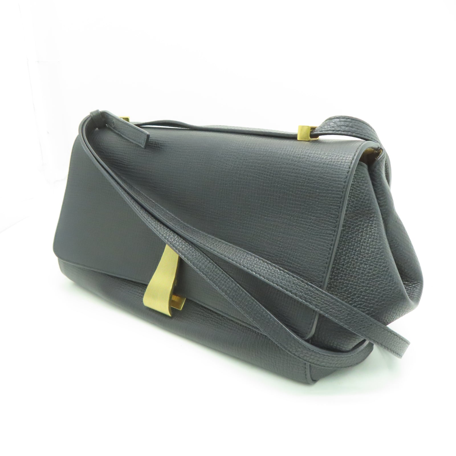 BOTTEGA VENETA Leather Shoulder Bag Gold Buckle Black