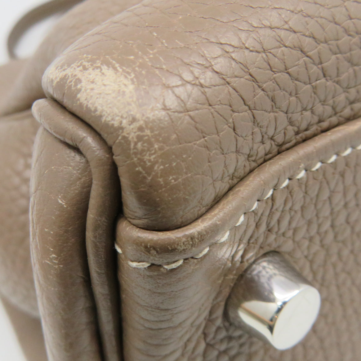HERMES 【激減優惠】Clemence皮革Kelly 35銀扣手挽袋米色