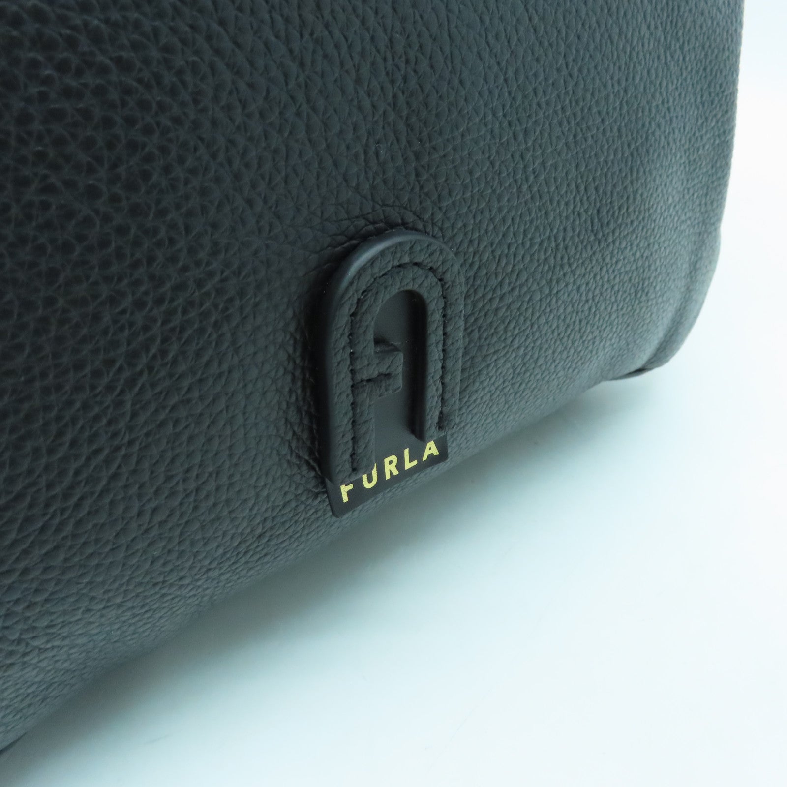 Furla Cowhide Leather 2 Way Shoulder Gold Buckle Handle Shoulder Bag Black