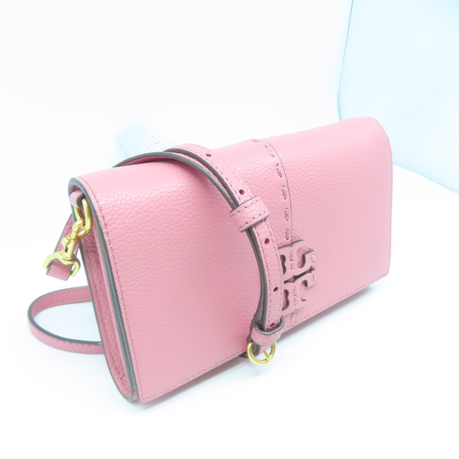 Tory Burch 【激減優惠】牛皮皮革Shoulder Bag金扣肩背袋粉紅色