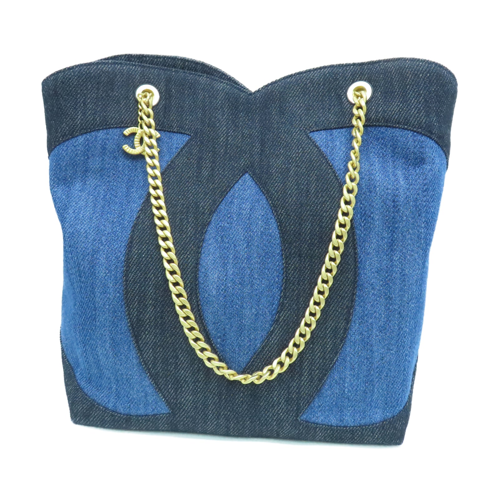 CHANEL Denim Chain Shoulder金扣鏈帶肩背藍色