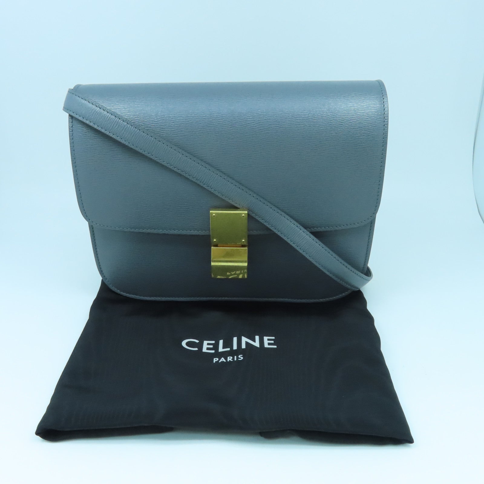 CELINE 牛皮皮革Classic Box肩背袋灰色