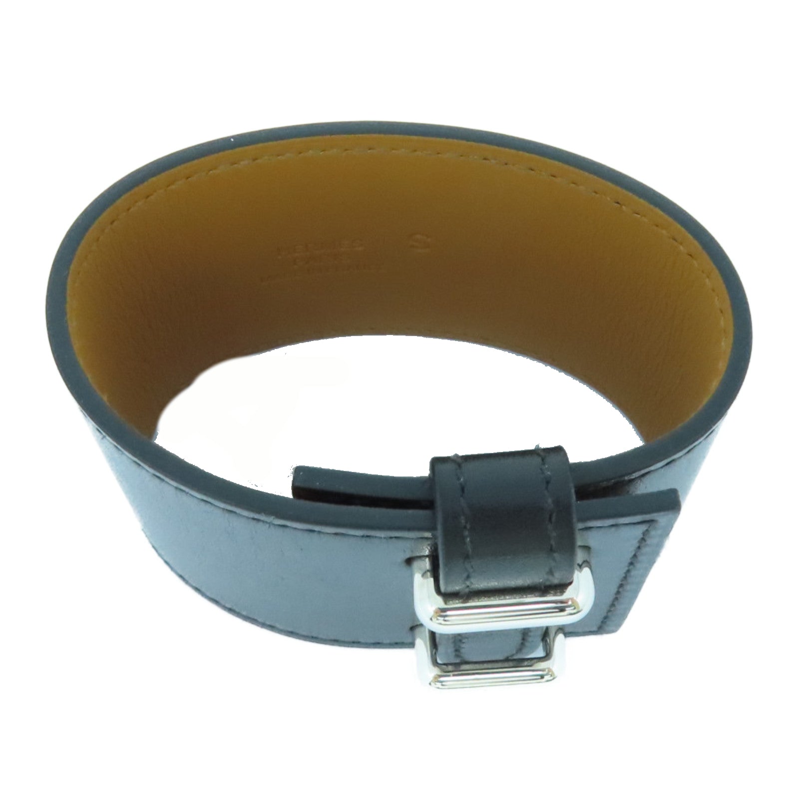 HERMES Box Calf皮革Cuir Izy Bracele银扣手链黑色