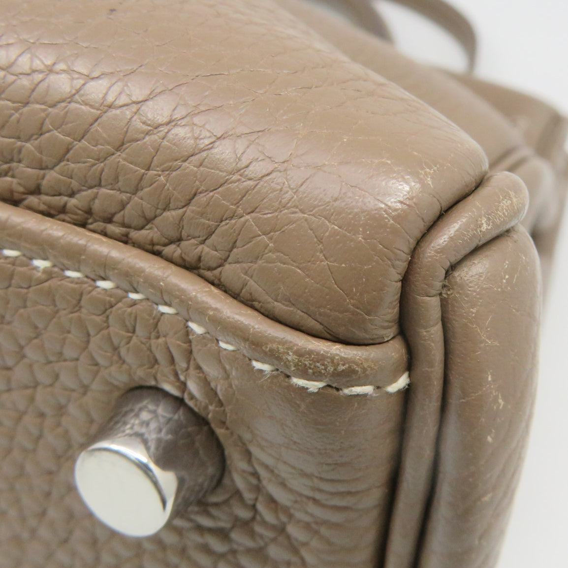 HERMES 【激減優惠】Clemence皮革Kelly 35銀扣手挽袋米色