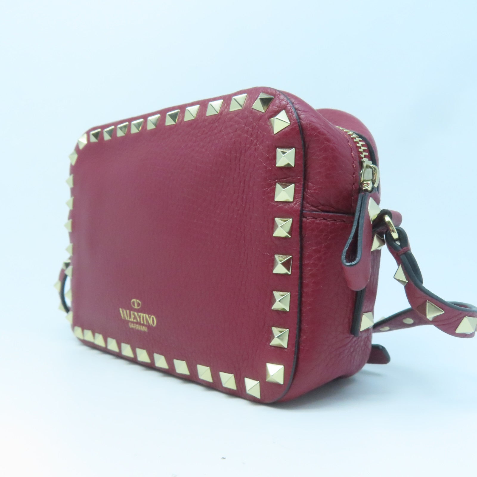 Valentino 牛皮皮革Shoulder Bag金扣肩背袋紅色