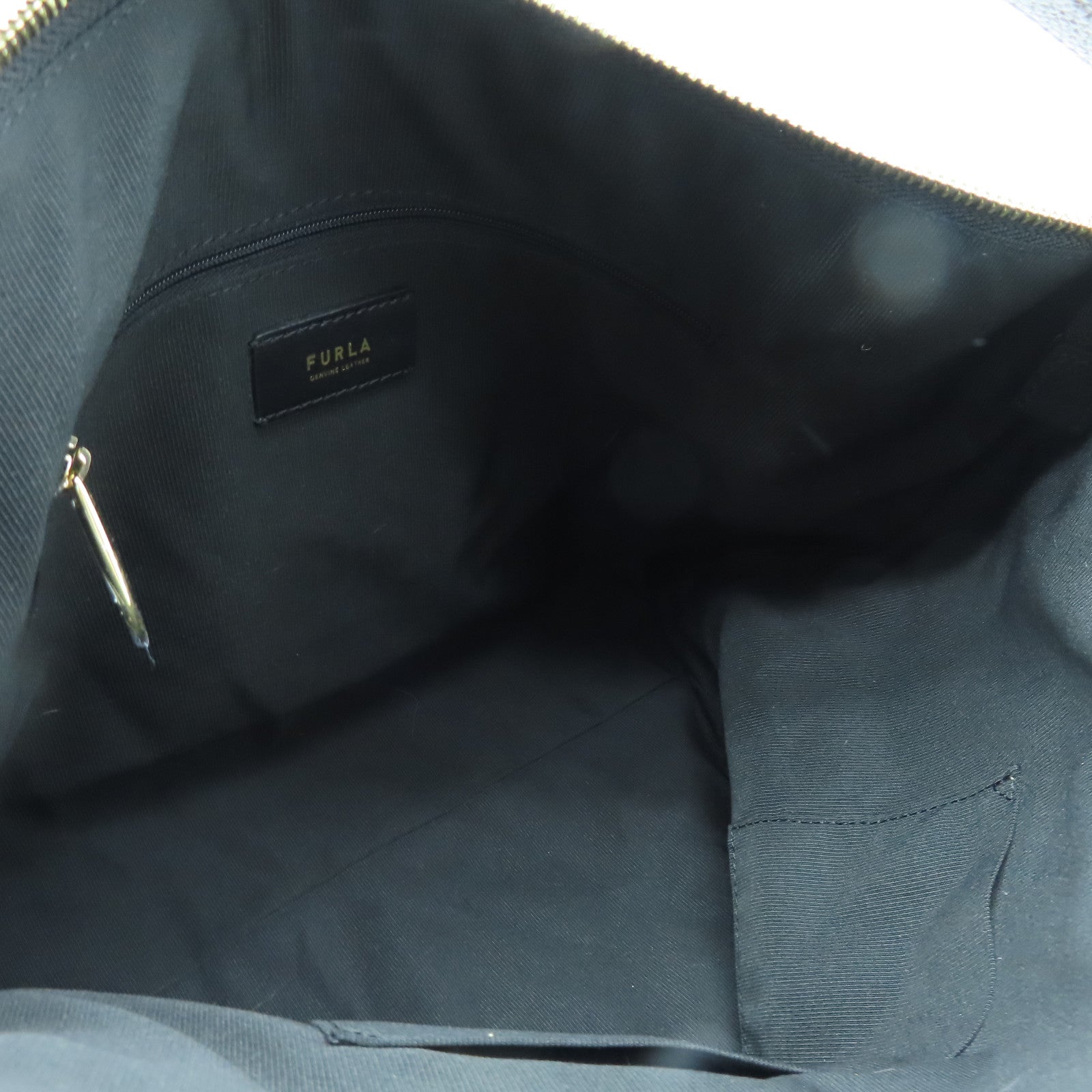 Furla Cowhide Leather 2 Way Shoulder Gold Buckle Handle Shoulder Bag Black