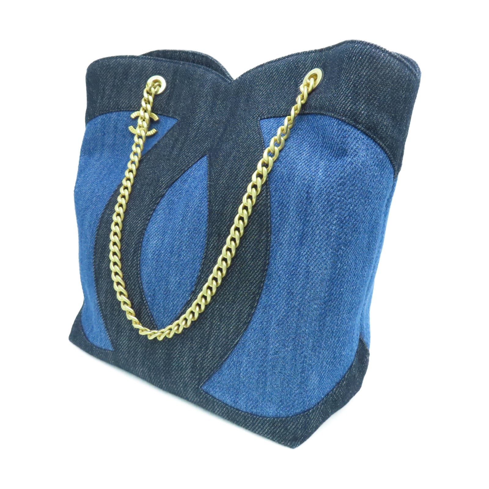 CHANEL Denim Chain Shoulder金扣鏈帶肩背藍色