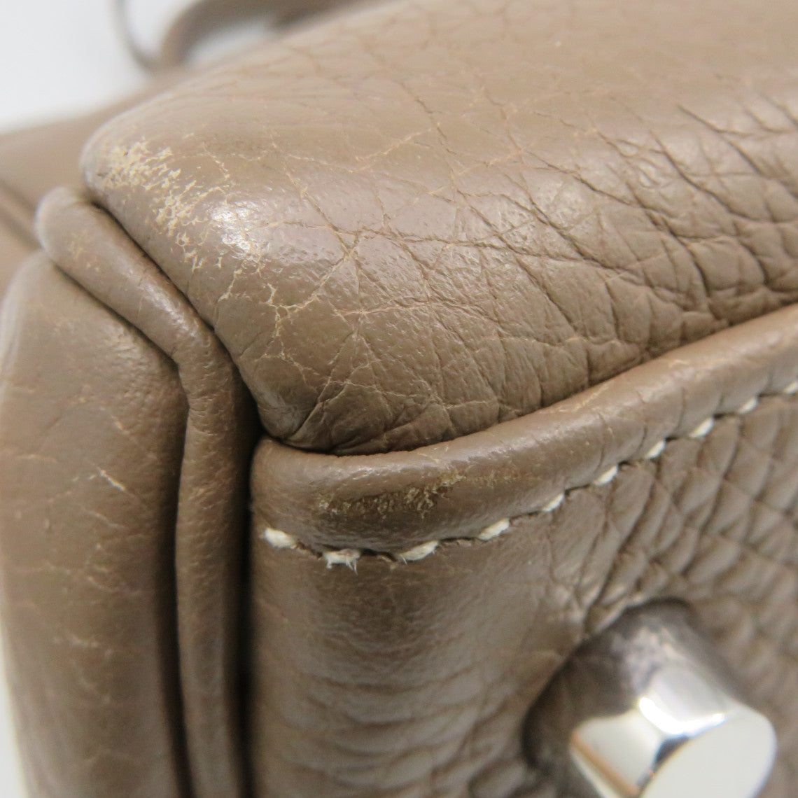 HERMES 【激減優惠】Clemence皮革Kelly 35銀扣手挽袋米色