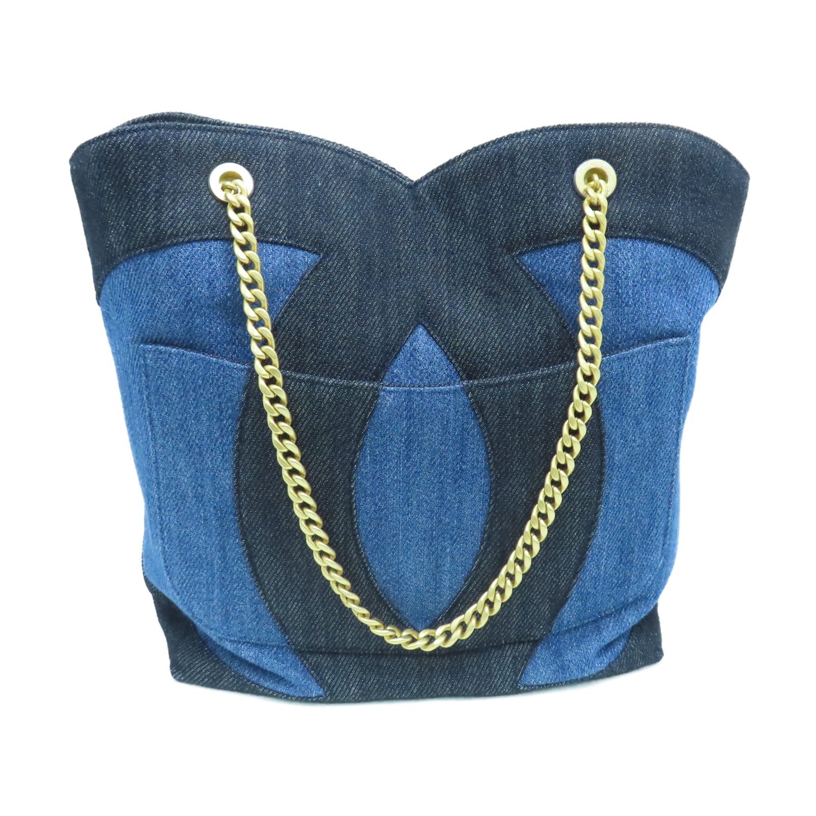 CHANEL Denim Chain Shoulder金扣鏈帶肩背藍色