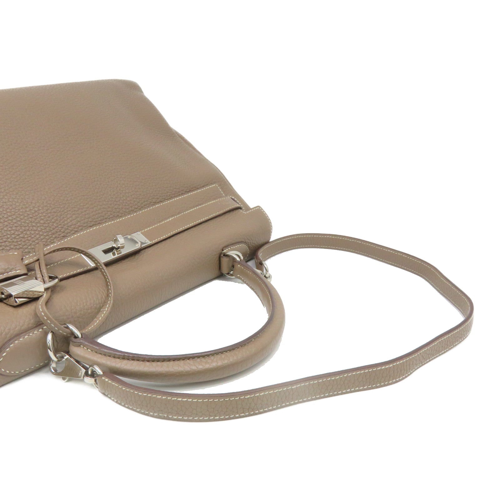 HERMES 【激減優惠】Clemence皮革Kelly 35銀扣手挽袋米色