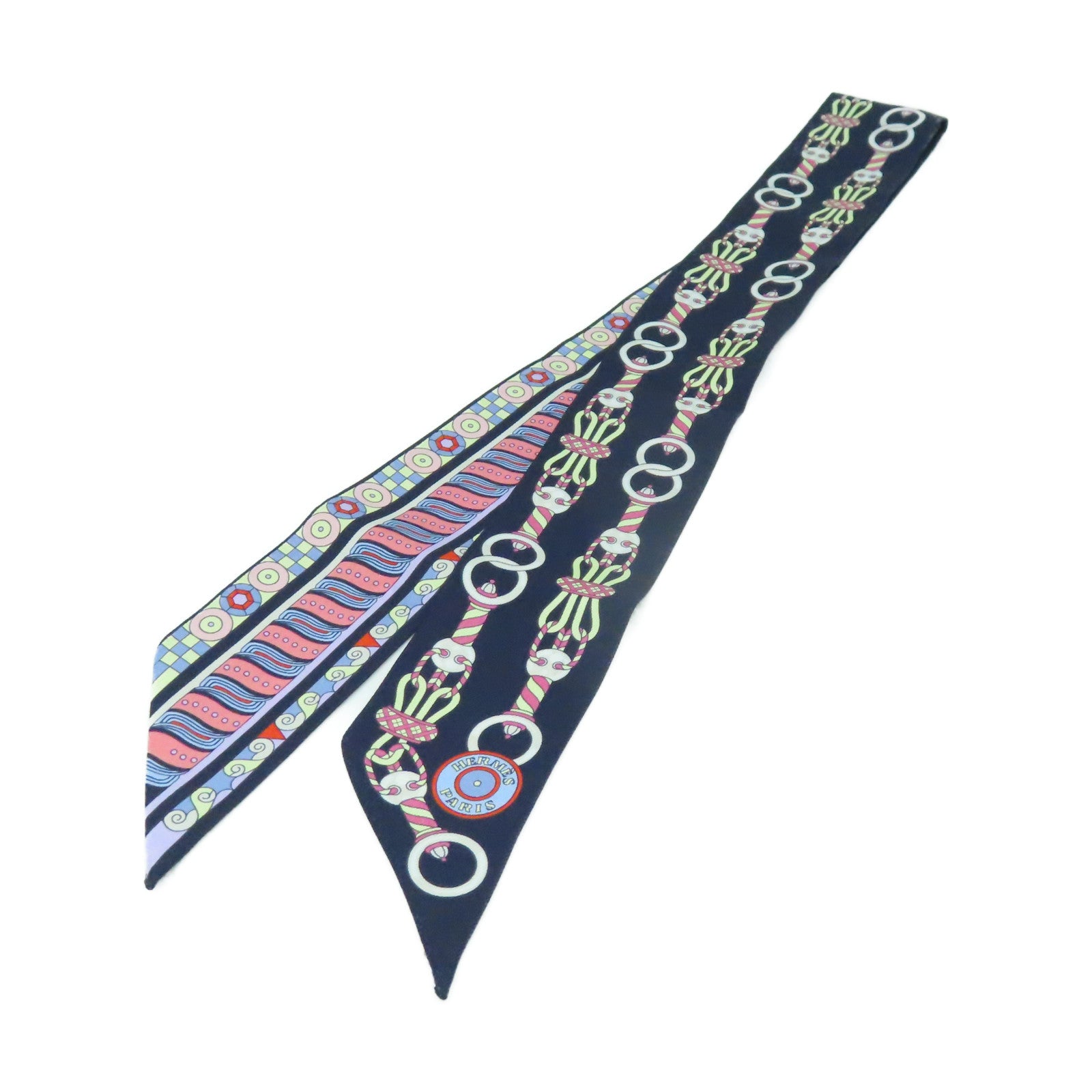 HERMES 絲質Twilly Scarf絲巾h深藍色/粉紅色/彩色