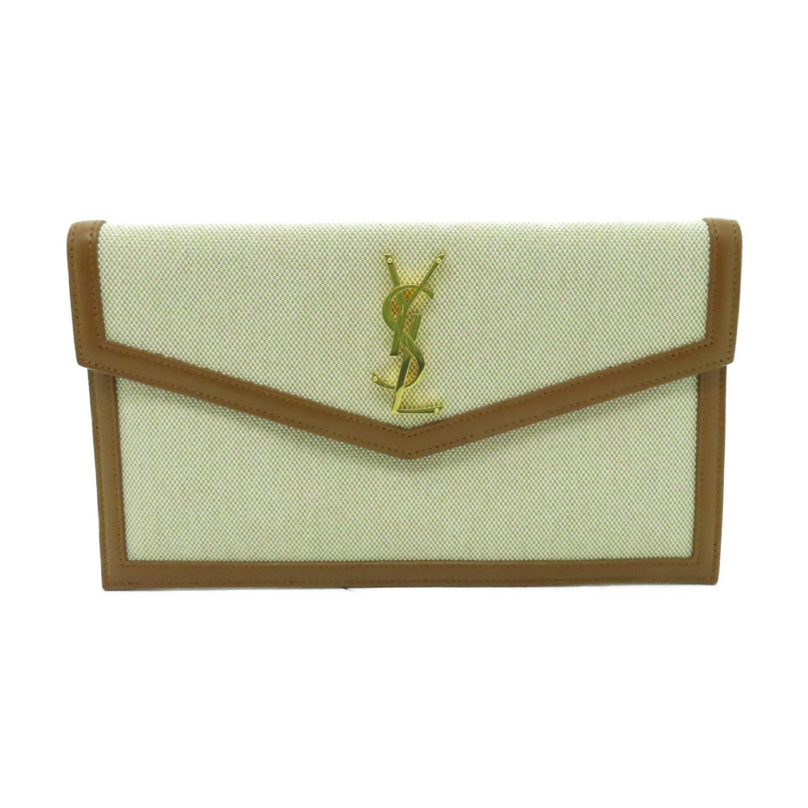 YVES SAINT LAURENT 帆布Clutch Bag金扣手拿包米色