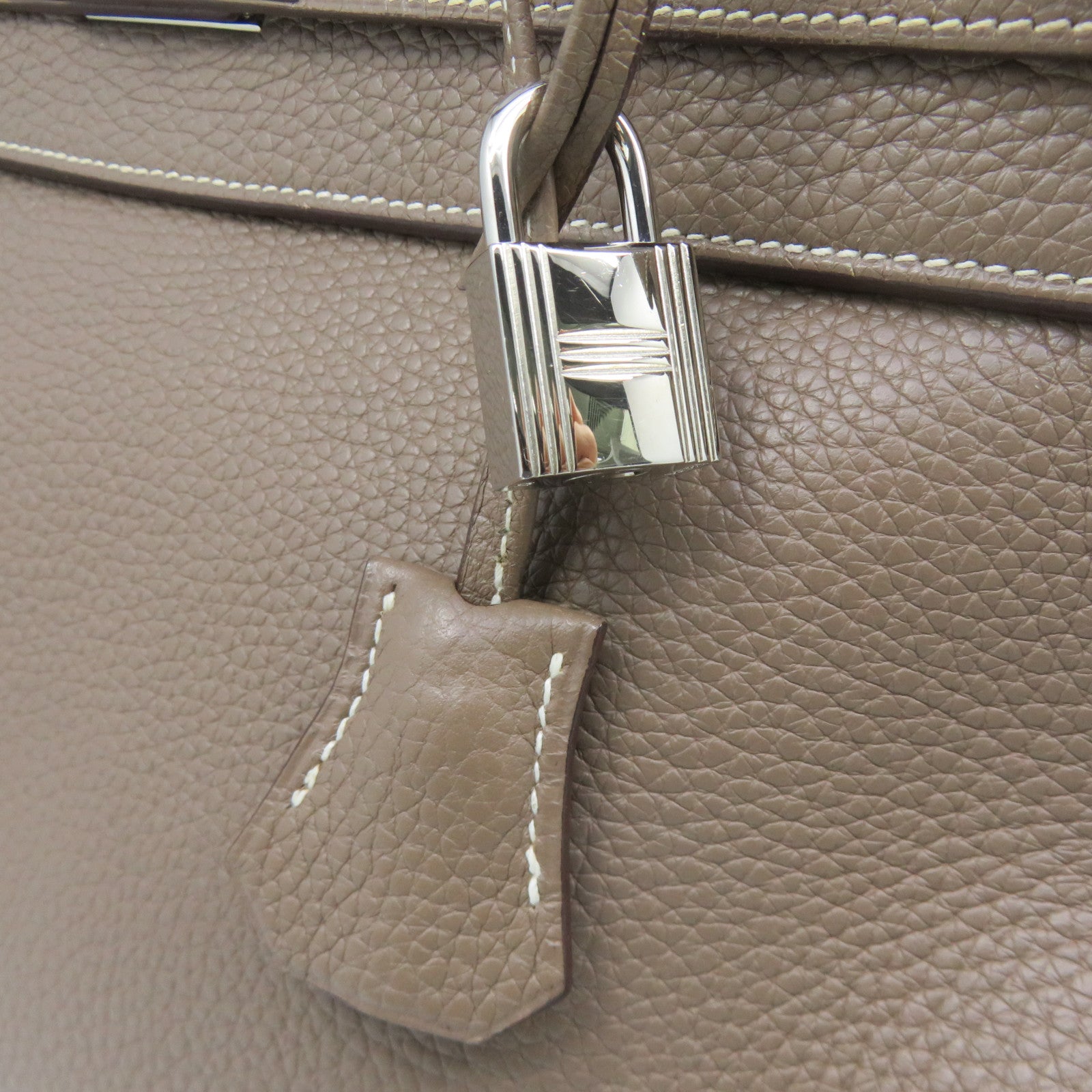HERMES 【激減優惠】Clemence皮革Kelly 35銀扣手挽袋米色
