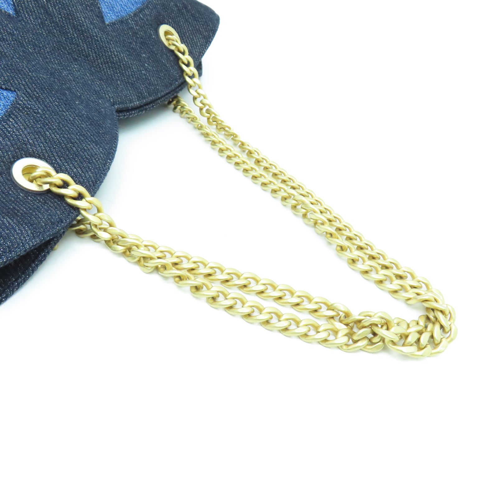 CHANEL Denim Chain Shoulder金扣鏈帶肩背藍色