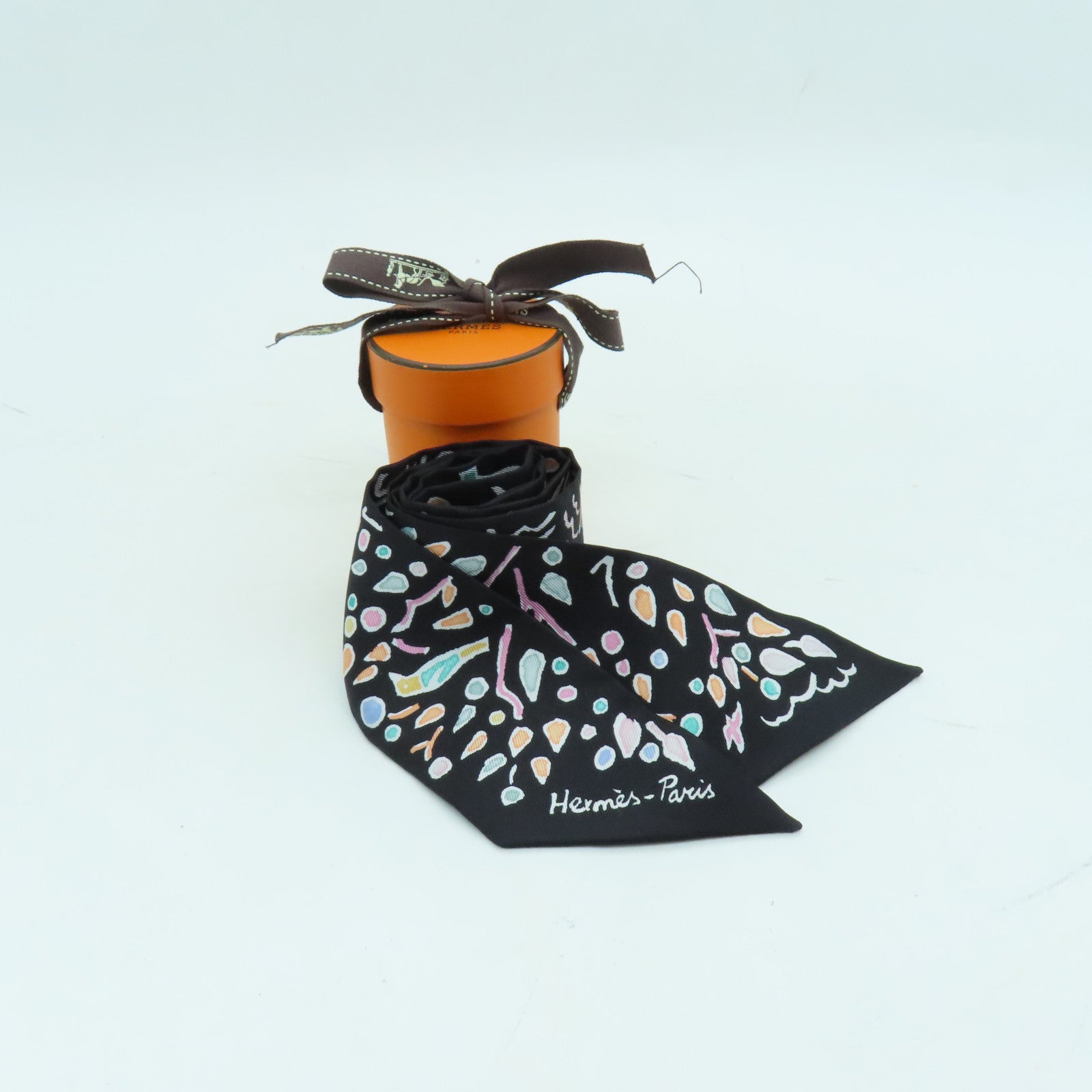 HERMES 【激減優惠】絲質Twilly絲巾黑色/彩色
